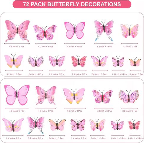 72 Pcs Butterflies Wall Decorations, 3D Butterfly Stickers for Party Decorations, Applicable to Cake Decorations, Birthday Decorations and Room Decor (Colorful) in Saudi Arabia