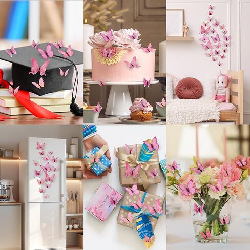 72 Pcs Butterflies Wall Decorations, 3D Butterfly Stickers for Party Decorations, Applicable to Cake Decorations, Birthday Decorations and Room Decor (Colorful) in Saudi Arabia