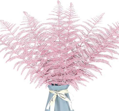 12Pcs Christmas Glitter Leaves 43cm Artificial Boston Fern Bush Tropical Leaves Fake Leaf Picks Sprays for Xmas Tree Decoration Flower Arrangment New Year Holiday Home Decor (Light Green) in Saudi Arabia