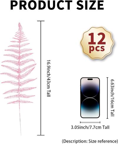 12Pcs Christmas Glitter Leaves 43cm Artificial Boston Fern Bush Tropical Leaves Fake Leaf Picks Sprays for Xmas Tree Decoration Flower Arrangment New Year Holiday Home Decor (Light Green) in Saudi Arabia