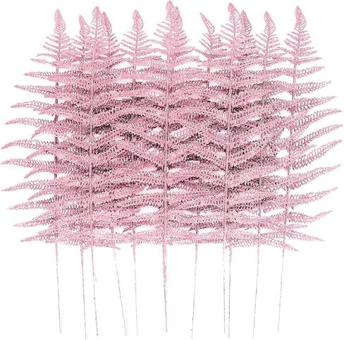 12Pcs Christmas Glitter Leaves 43cm Artificial Boston Fern Bush Tropical Leaves Fake Leaf Picks Sprays for Xmas Tree Decoration Flower Arrangment New Year Holiday Home Decor (Light Green) in Saudi Arabia