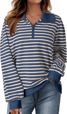 Dokotoo Women's Casual Sweatshirts Half Zip 2024 Fashion Long Sleeve Striped Sweatshirt Pullover Shirts Tops in Saudi Arabia