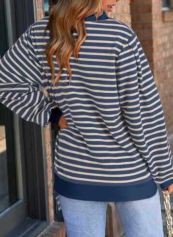 Dokotoo Women's Casual Sweatshirts Half Zip 2024 Fashion Long Sleeve Striped Sweatshirt Pullover Shirts Tops in Saudi Arabia