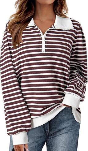 Dokotoo Women's Casual Sweatshirts Half Zip 2024 Fashion Long Sleeve Striped Sweatshirt Pullover Shirts Tops in Saudi Arabia