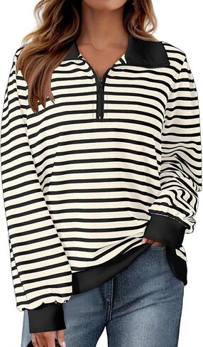 Dokotoo Women's Casual Sweatshirts Half Zip 2024 Fashion Long Sleeve Striped Sweatshirt Pullover Shirts Tops in Saudi Arabia