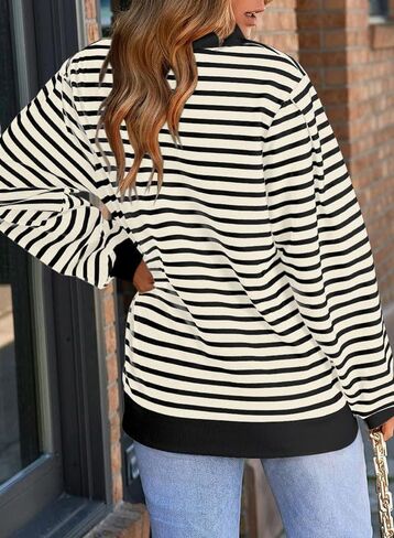 Dokotoo Women's Casual Sweatshirts Half Zip 2024 Fashion Long Sleeve Striped Sweatshirt Pullover Shirts Tops in Saudi Arabia