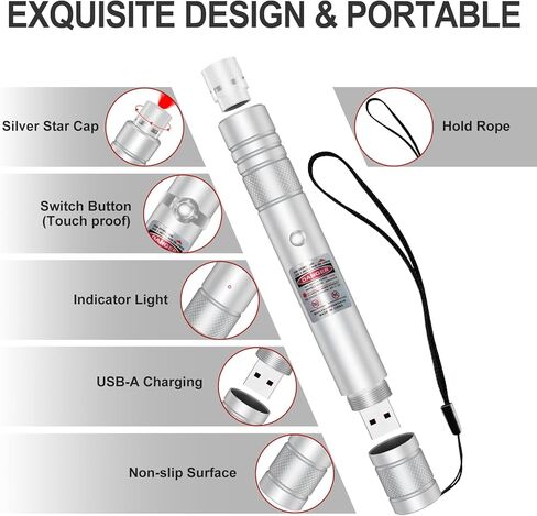 ضوء أحمر مع غلاف فضي، قلم شبكة أضواء حمراء قوية قابل لإعادة الشحن للعروض التقديمية على شاشة التلفزيون، بناء طويل المدى في الهواء الطلق in Kuwait
