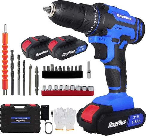 21V Cordless Drill Driver，Handheld Screwdriver Drill Set with 26PCS Drill Bits, 2 X 1500mAh Batteries,25+1 Torque Setting, 45N.m Max,2 Variable Speed, LED Light for Home and Garden DIY Project in Saudi Arabia