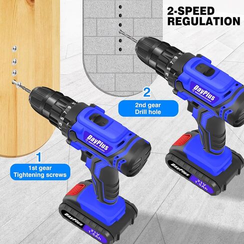 21V Cordless Drill Driver，Handheld Screwdriver Drill Set with 26PCS Drill Bits, 2 X 1500mAh Batteries,25+1 Torque Setting, 45N.m Max,2 Variable Speed, LED Light for Home and Garden DIY Project in Saudi Arabia