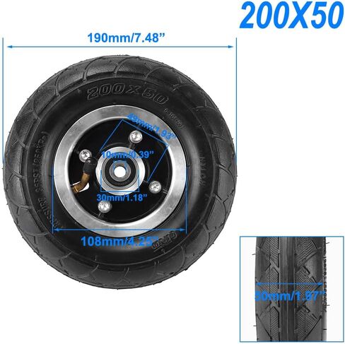 200x50 Electric Scooter Tire 8"x2" Pneumatic Wheel 8in Inflation Tyre Air Tire & 10mm Bearing Alloy Hub for Mountain Scooter and Mountain Skateboard Off-road Tire in Kuwait