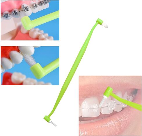 Orthodontic Toothbrush Double-Ended Interspace Brush Tiny Small Soft Trim Head and Flat Head End Tuft Toothbrush for Braces and Teeth Detail Cleaning, 4 Pieces (4 Colors B) in Saudi Arabia