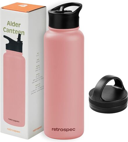 Retrospec Alder Insulated Water Bottle with Straw Lid & Handle Cap - Stainless Steel Wide Mouth Double-Wall Vacuum Insulated Thermos - BPA Free Leakproof Canteen in Kuwait