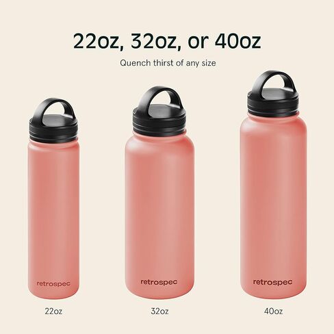 Retrospec Alder Insulated Water Bottle with Straw Lid & Handle Cap - Stainless Steel Wide Mouth Double-Wall Vacuum Insulated Thermos - BPA Free Leakproof Canteen in Kuwait