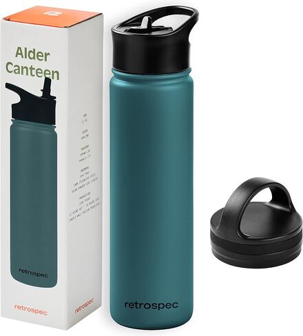 Retrospec Alder Insulated Water Bottle with Straw Lid & Handle Cap - Stainless Steel Wide Mouth Double-Wall Vacuum Insulated Thermos - BPA Free Leakproof Canteen in Kuwait
