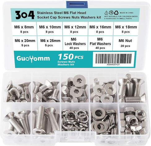 238 PCS M5 x 8mm 10mm 12mm 16mm 18mm 20mm 25mm, Flat Head Hex Socket Cap Screws Countersunk Bolts Washers Nuts Kit, Stainless Steel 304, Metric Allen Hex Drive, Fully Threaded in Saudi Arabia