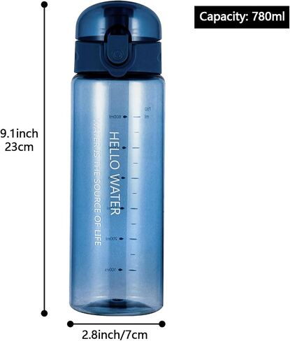 Water Bottle Sports Water Bottle, Reusable Clear Water Bottle BPA-Free Water Bottle, Leak-Proof Plastic Water Bottle with Carrying Strap, Flip Top Drink Bottles for Travel Gym (26oz, Black) in Kuwait