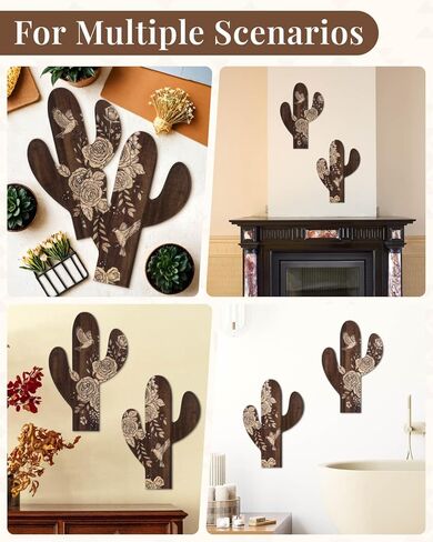 Putuo ديكور 2 قطعة ازتيك الصبار ديكور مزرعة ديكور المنزل الغربي، ديكور الخشب ازتيك ريفي أنماط زهرة الصبار ديكور الجدار لغرفة المعيشة وغرفة النوم والحمام (بني داكن) in Kuwait