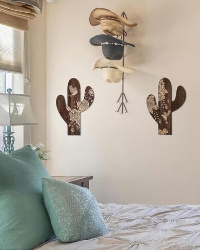 Putuo ديكور 2 قطعة ازتيك الصبار ديكور مزرعة ديكور المنزل الغربي، ديكور الخشب ازتيك ريفي أنماط زهرة الصبار ديكور الجدار لغرفة المعيشة وغرفة النوم والحمام (بني داكن) in Kuwait