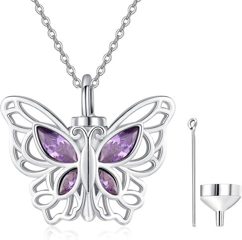 Butterfly Urn Necklace 925 Sterling Silver Amethyst Ashes Necklace for Women Cremation Necklace Memorial Jewelry for Ashes of Loved Ones in Saudi Arabia