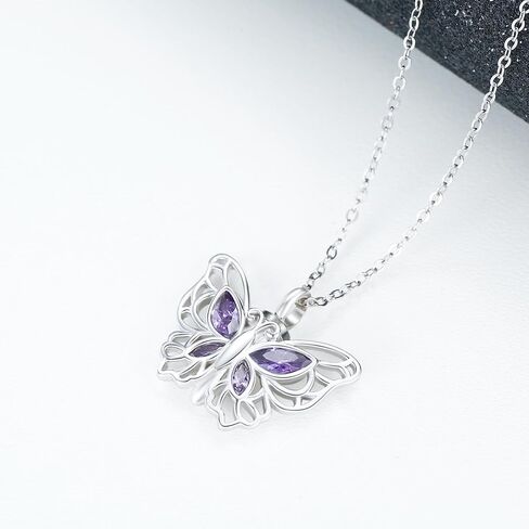 Butterfly Urn Necklace 925 Sterling Silver Amethyst Ashes Necklace for Women Cremation Necklace Memorial Jewelry for Ashes of Loved Ones in Saudi Arabia