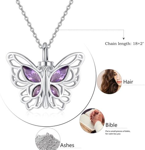 Butterfly Urn Necklace 925 Sterling Silver Amethyst Ashes Necklace for Women Cremation Necklace Memorial Jewelry for Ashes of Loved Ones in Saudi Arabia