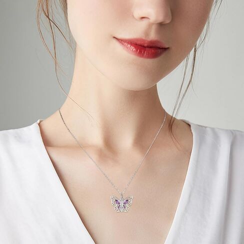 Butterfly Urn Necklace 925 Sterling Silver Amethyst Ashes Necklace for Women Cremation Necklace Memorial Jewelry for Ashes of Loved Ones in Saudi Arabia