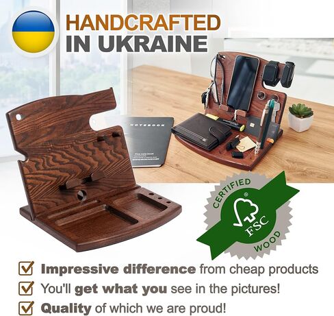 TESLYAR Wood Phone Docking Station Ash Hooks Key Holder Wallet Watch Stand Watch Organizer Men Husband Anniversary Dad Birthday Nightstand Purse Father Graduation Male Travel Gadgets in Saudi Arabia