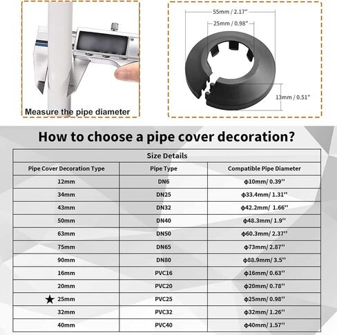 Fit for 1.57 Inches Pipe PP Plastic Flange Pipe Cover Decoration Black Escutcheon Collar Pipe Cover Radiator for 1-1/2" Wall Pipe Tube Decoration for Bathroom in Kuwait