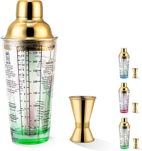 Glass Cocktail Shaker Set,14oz Martini Mixer Shaker with Built-in Strainer, Measuring Jigger,Drink Shaker Margarita Alcohol Mixer,Perfect for Bartender and Home Use (Blue) in Saudi Arabia