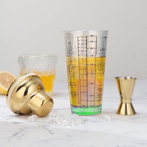 Glass Cocktail Shaker Set,14oz Martini Mixer Shaker with Built-in Strainer, Measuring Jigger,Drink Shaker Margarita Alcohol Mixer,Perfect for Bartender and Home Use (Blue) in Saudi Arabia