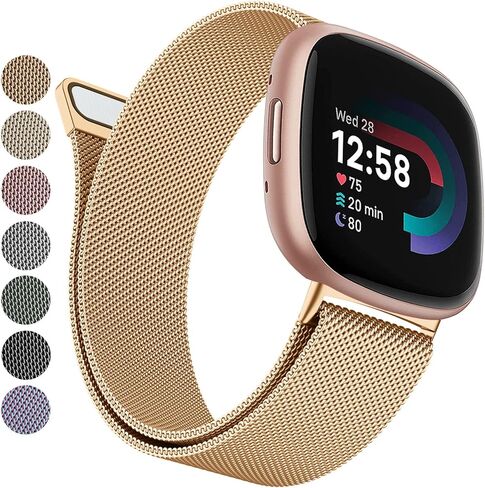 حزام معدني لـ Fitbit Versa 4 Bands/Fitbit Sense 2 Bands للنساء والرجال، سوار معصم مغناطيسي من الفولاذ المقاوم للصدأ سوار شبكي بديل لـ Fitbit Versa 4/Sense 2 in Kuwait