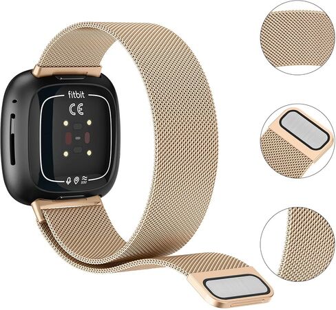 حزام معدني لـ Fitbit Versa 4 Bands/Fitbit Sense 2 Bands للنساء والرجال، سوار معصم مغناطيسي من الفولاذ المقاوم للصدأ سوار شبكي بديل لـ Fitbit Versa 4/Sense 2 in Kuwait