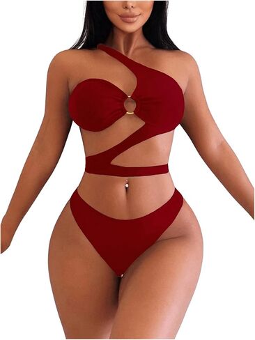 MakeMeChic Women's 2 Piece Bathing Suits Cut Out Ring Linked One Shoulder Bikini Sets Swimsuits in Saudi Arabia