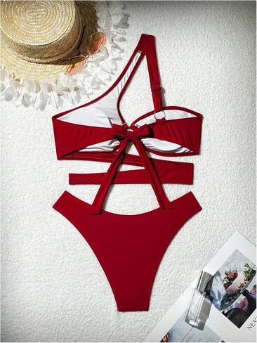 MakeMeChic Women's 2 Piece Bathing Suits Cut Out Ring Linked One Shoulder Bikini Sets Swimsuits in Saudi Arabia