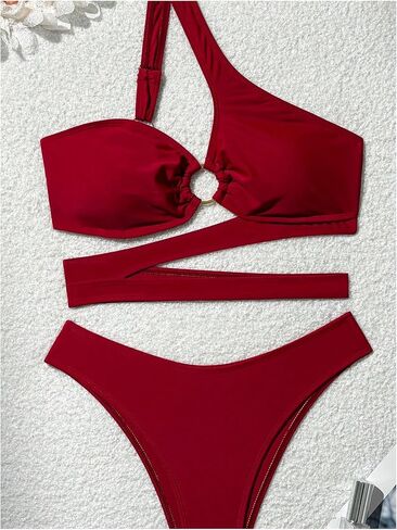 MakeMeChic Women's 2 Piece Bathing Suits Cut Out Ring Linked One Shoulder Bikini Sets Swimsuits in Saudi Arabia