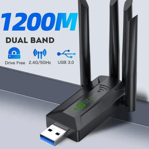 محول USB WiFi مزدوج النطاق بسرعة 1200 ميجابت في الثانية، 2.4 جيجا هرتز 5 جيجا هرتز، RTL8811، وضع الشاشة، حقن الحزم، 4 هوائيات، جهاز استقبال بطاقة شبكة كمبيوتر صغير للكمبيوتر الشخصي، Realtek 8811 in Kuwait
