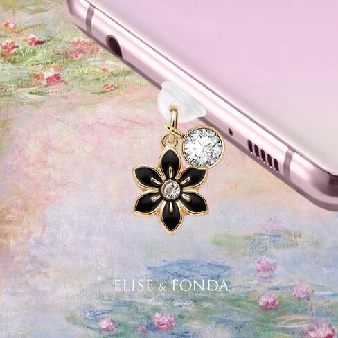 ELISE & FONDA TP399 Type-C USB منفذ شحن مضاد للغبار قابس هاتف محمول على شكل زهرة الزنبق الصغيرة لهواتف iPhone 15 /Samsung/OnePlus/Xiaomi/oppo Android (أسود) in Saudi Arabia
