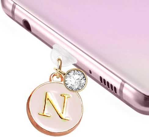 ELISE & FONDA TP14 New Type-C USB Charging Port Anti Dust Plug Tiny Round letter N Cell Phone Charm for Samsung/Huawei/OnePlus/Xiaomi/oppo New Android Phones(Blanchedalmond) in Saudi Arabia