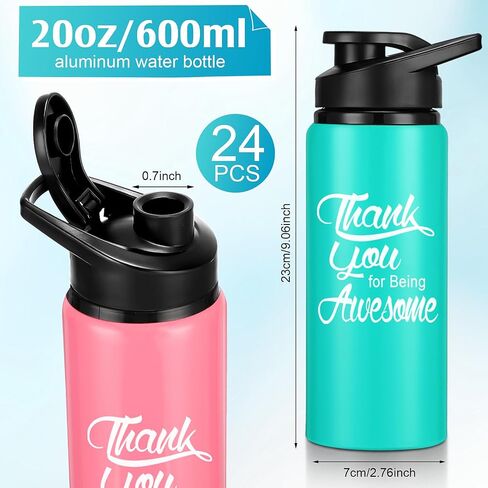 Tanlade 24 Pack Aluminum Water Bottle, 20oz Employee Appreciation Gift Sport Water Bottle Bulk with Snap Lid, Thank You Gift Bottle Leakproof Reusable for Graduation Teacher Coworker Gift(Multicolor) in Saudi Arabia