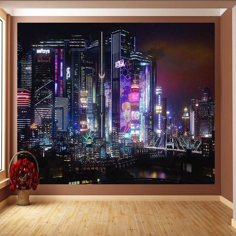 Ine Ive Punk Cityspace Tapestry Retro Neon Architecture Wall Decor City Skyline Wall Hanging Decorations Flannel Large Size 4060 Inches Tapestry for Home Living Room Dorm Bedroom In GTRLIE45 in Saudi Arabia