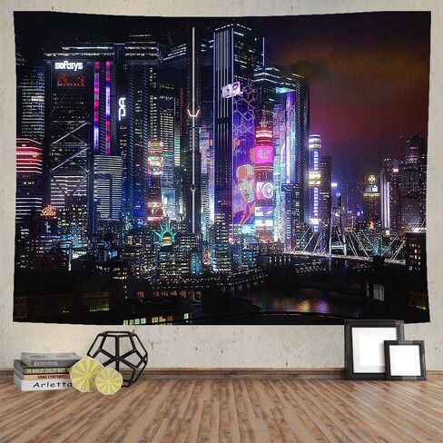 Ine Ive Punk Cityspace Tapestry Retro Neon Architecture Wall Decor City Skyline Wall Hanging Decorations Flannel Large Size 4060 Inches Tapestry for Home Living Room Dorm Bedroom In GTRLIE45 in Saudi Arabia