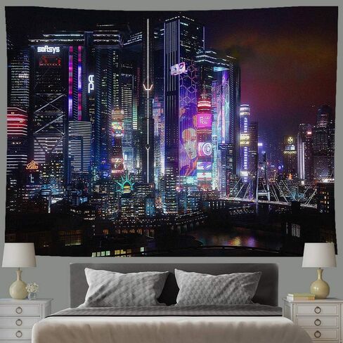 Ine Ive Punk Cityspace Tapestry Retro Neon Architecture Wall Decor City Skyline Wall Hanging Decorations Flannel Large Size 4060 Inches Tapestry for Home Living Room Dorm Bedroom In GTRLIE45 in Saudi Arabia