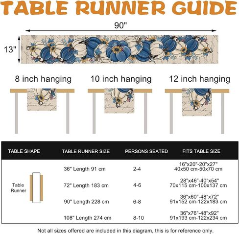 Fall Blue White Pumpkin Table Runner, Autumn Thanksgiving Sunflower Eucalyptus Leaves Kitchen Dining Table Decoration, Seasonal Indoor Outdoor Home Decor Party Supply 13 x 36 Inch in Saudi Arabia
