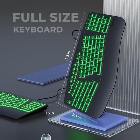 لوحة مفاتيح سلكية مريحة من MEETION، لوحة مفاتيح بإضاءة خلفية RGB بـ 7 ألوان، 4 سطوع قابل للتعديل ووضعين للإضاءة، لوحة مفاتيح USB مريحة وطبيعية مريحة لأجهزة الكمبيوتر المحمول التي تعمل بنظام Windows Mac، أسود in Kuwait