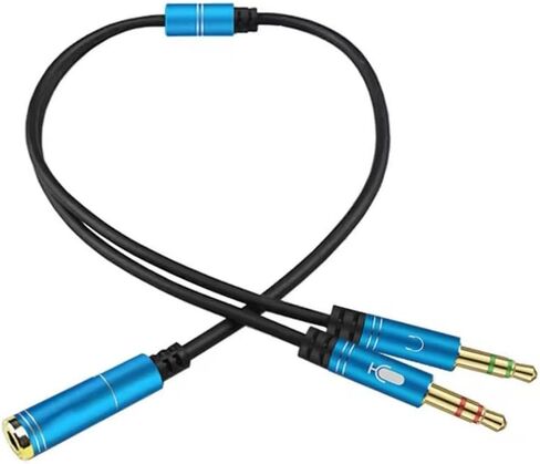3.3 Feet Headphone Splitter Cable for Computer 3.5mm Female to 2 Dual 3.5mm Male Audio Splitter Cable Microphone Earphone Headset Speaker Audio Y Splitter Mic Cable to PC Laptop Adapter, Blue in Saudi Arabia