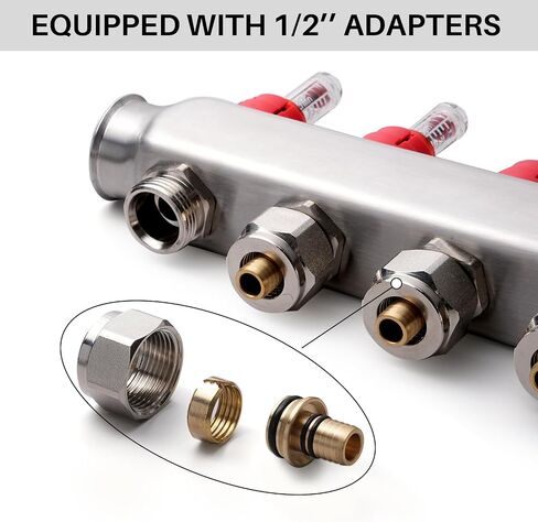 2-Branch Radiant Heat Manifold,Stainless Steel PEX Manifold with Compatible Outlets for Hydronic Radiant Floor Heating (1/2" Adapters included) in Kuwait