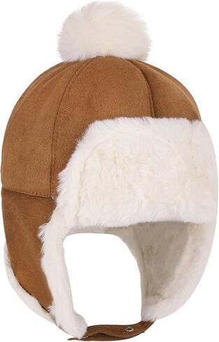 Kids Warm Earflap Hat Winter Suede Velvet Trapper Hat with Ear Flap Hat Baby Beanie Hat Toddler Thermal Cap Headwear in Saudi Arabia