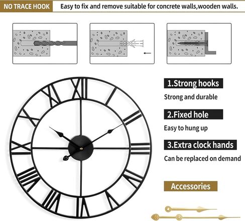 Large Wall Clock for Living Room Decor - 40CM Silent Non-Ticking Metal Wall Clocks Battery Operated, Vintage Decorative Modern Wall Clock for Bedroom, Kitchen, Office, Farmhouse Decor in Saudi Arabia