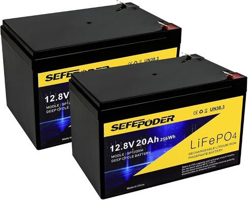 بطارية ليثيوم LiFePO4 ذات دورة عميقة بقدرة 12 فولت و20 أمبير في الساعة، عبوتان، بطارية قابلة لإعادة الشحن لأكثر من 4000 دورة للسكوتر الكهربائي ولعبة الركوب والإضاءة وعجلات الطاقة ومكتشف الأسماك والمزيد مع نظام BMS مدمج بقدرة 40 أمبير in Saudi Arabia