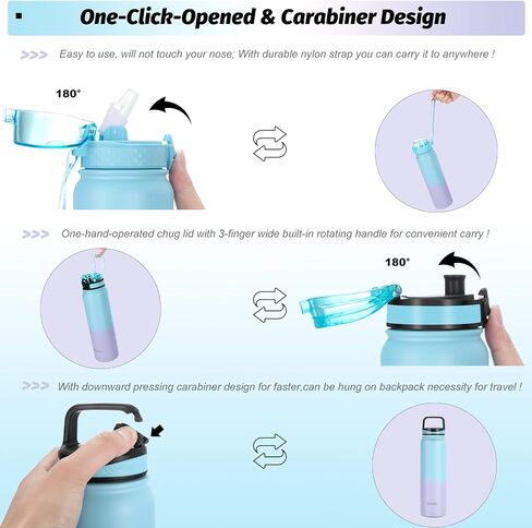 Oldley Insulated Water Bottle with Straw 32oz Stainless Steel Water Bottles with 3 lids Double-Wall Vacuum Thermal for Kids Adults School Sports,Pink-Blue in Saudi Arabia